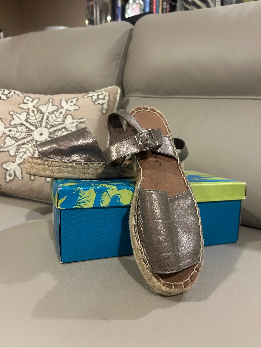 Metallic Espadrille Slide Sandals - Women's Silver